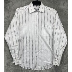 Bullock & Jones Men's Shirt Large White Striped Long Sleeve Button Up Flip Cuffs